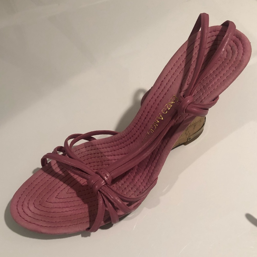 Pink cork heel strappy sandle